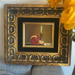 Framed Original Still Life Vintage Painting, Apples, Signed by Artist